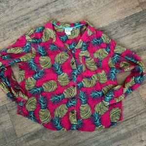 Anthropologie Pink Pineapple Print Blouse